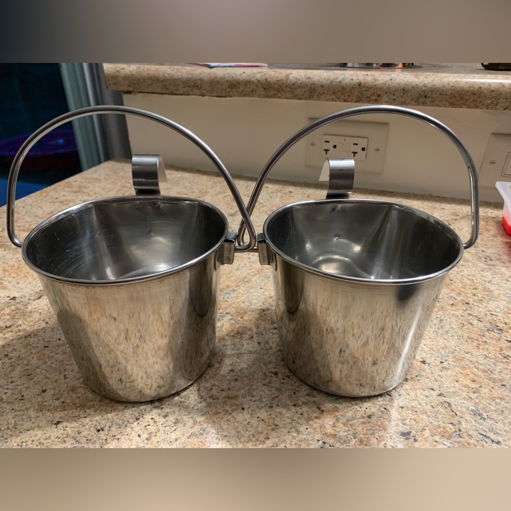 2 Heavy Duty Stainless Steel Flat Sided Kennel Pails with Hooks